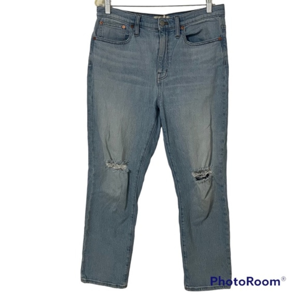 Madewell High-Rise Slim Crop Boyjean in Dumas Wash: Ripped Edition Size 29